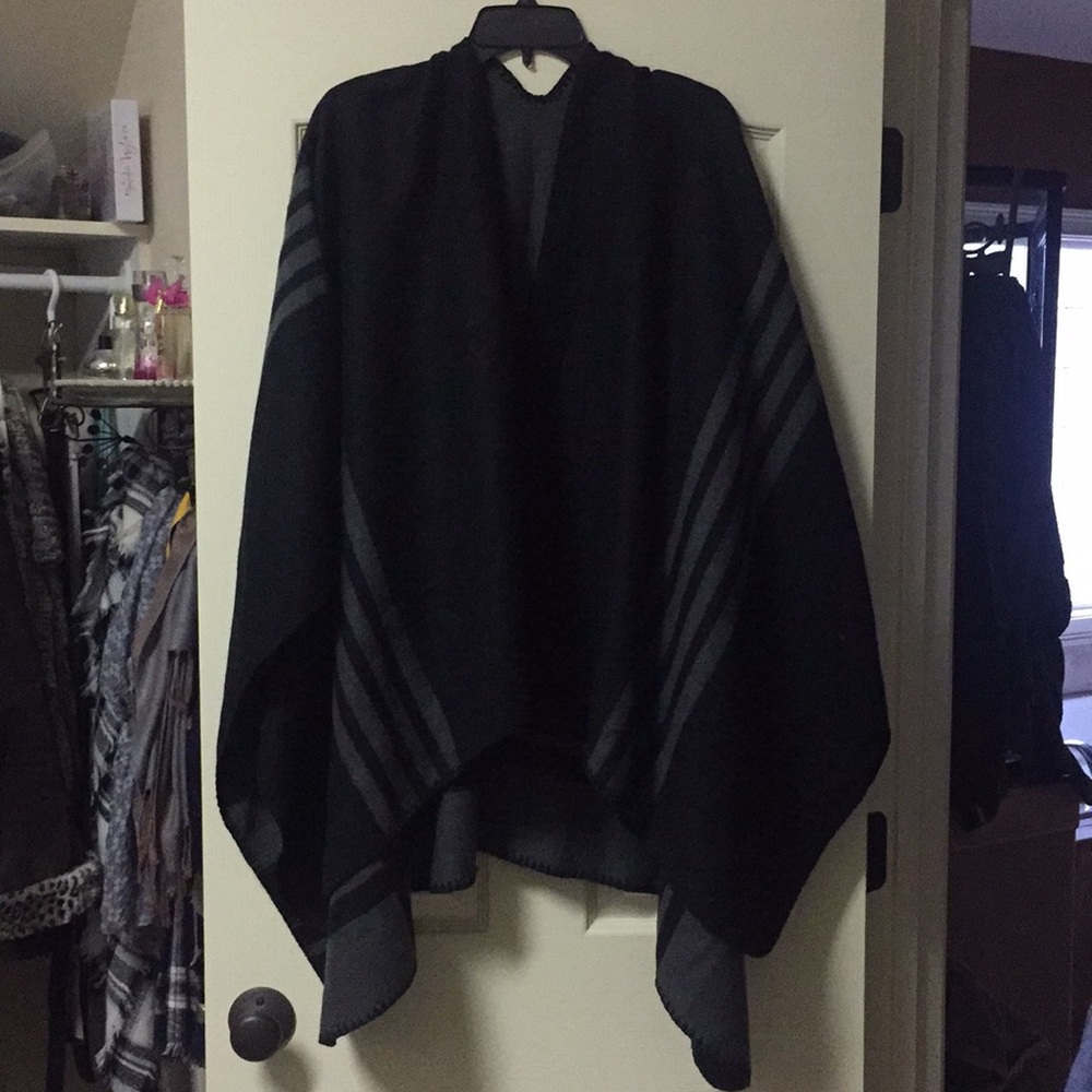 Black and grey stripped poncho